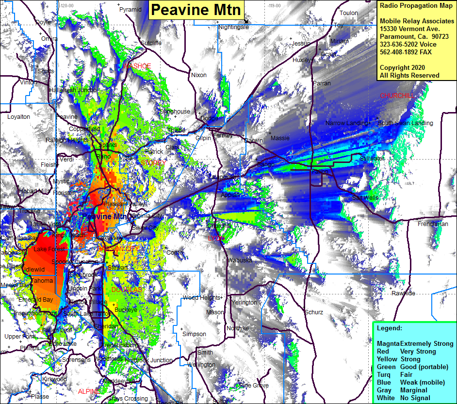 heat map radio coverage Peavine Mtn